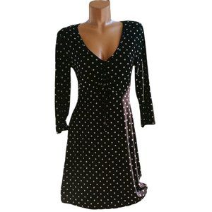 BOBBIE BROOKS WOMENS BLACK/WHITE POLKA DOT LONG SLEEVE DRESS SIZE LARGE NEW